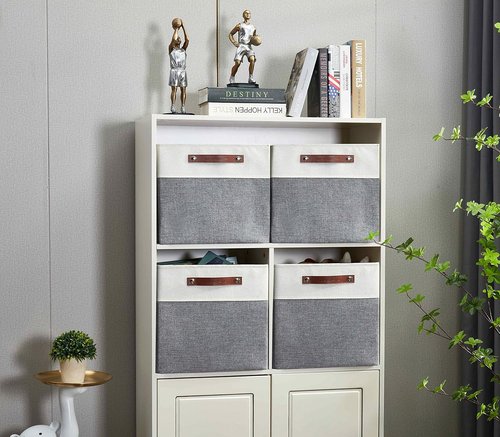 DECOMOMO Fabric Cube Storage Bins - Stylish Grey & White Storage Baskets for Kallax | 13-Inch Cube - 4 Pack
