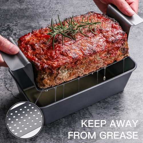 HONGBAKE Nonstick Meatloaf Pan Set - 4 Pack with Drain Tray | 9 x 5 Inches, Grey Baking Pans