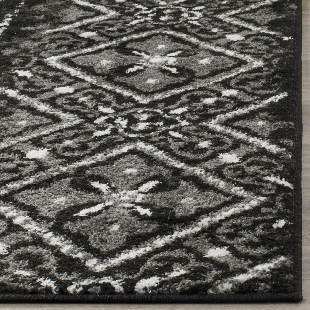 SAFAVIEH Adirondack Collection Area Rug - 4' Square, Black & Silver, Moroccan Boho Distressed Design, Non-Shedding & Easy Care, Ideal for High Traffic Areas in Living Room, Bedroom (ADR111C)