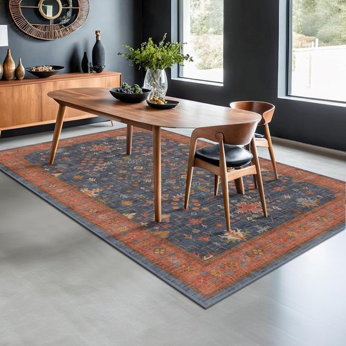 Hazo Haus Navy Blue Area Rug - Machine Washable 5x7 Living Room Rug with Non-Slip Backing & Stain Resistance