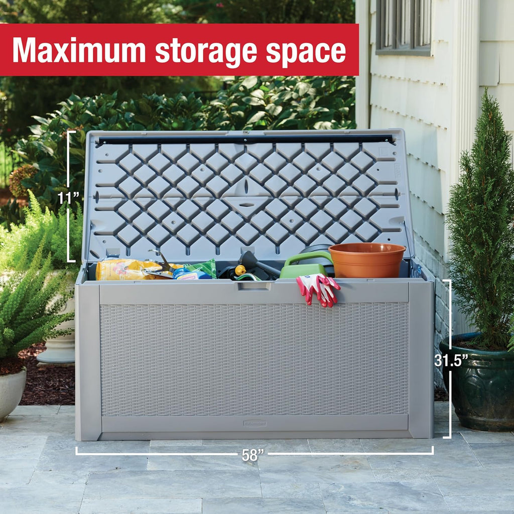 Rubbermaid Extra Large Resin Outdoor Storage Deck Box - 134 Gal, Weather Resistant, Gray | Ideal for Deck, Patio & Garden Organization