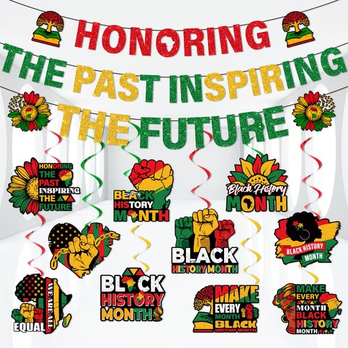 Black History Month Decorations,Black History Month Hanging Swirls Banner for Classroom African Decor Hanging Ceiling Supplies