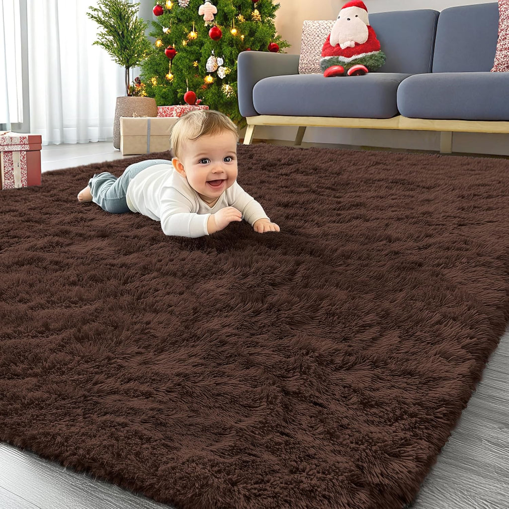 OLANLY Area Rugs - Soft Fluffy Shaggy Indoor Carpet for Living Room & Bedroom | Machine Washable 4x5.9 ft