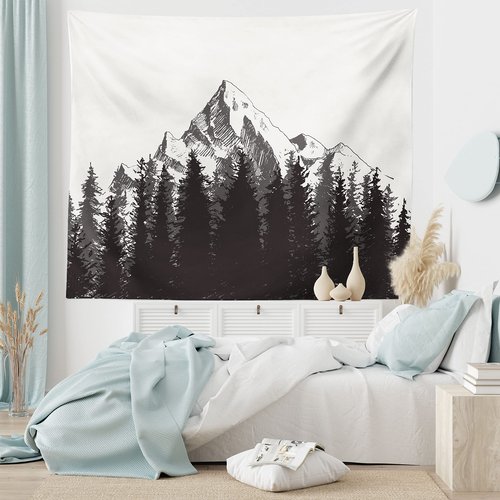Ambesonne Prehistoric Tapestry, Mountain Fir Forest and Arrow Folk Style Retro Print, Wide Wall Hanging for Bedroom Living Room Dorm, 60" X 40", Dimgrey