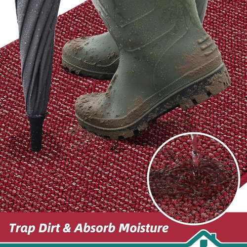 BEQHAUSE Dirt Trapper Door Mat - Non-Slip, Washable, Absorbent 24" x 60" Red Entrance Mat