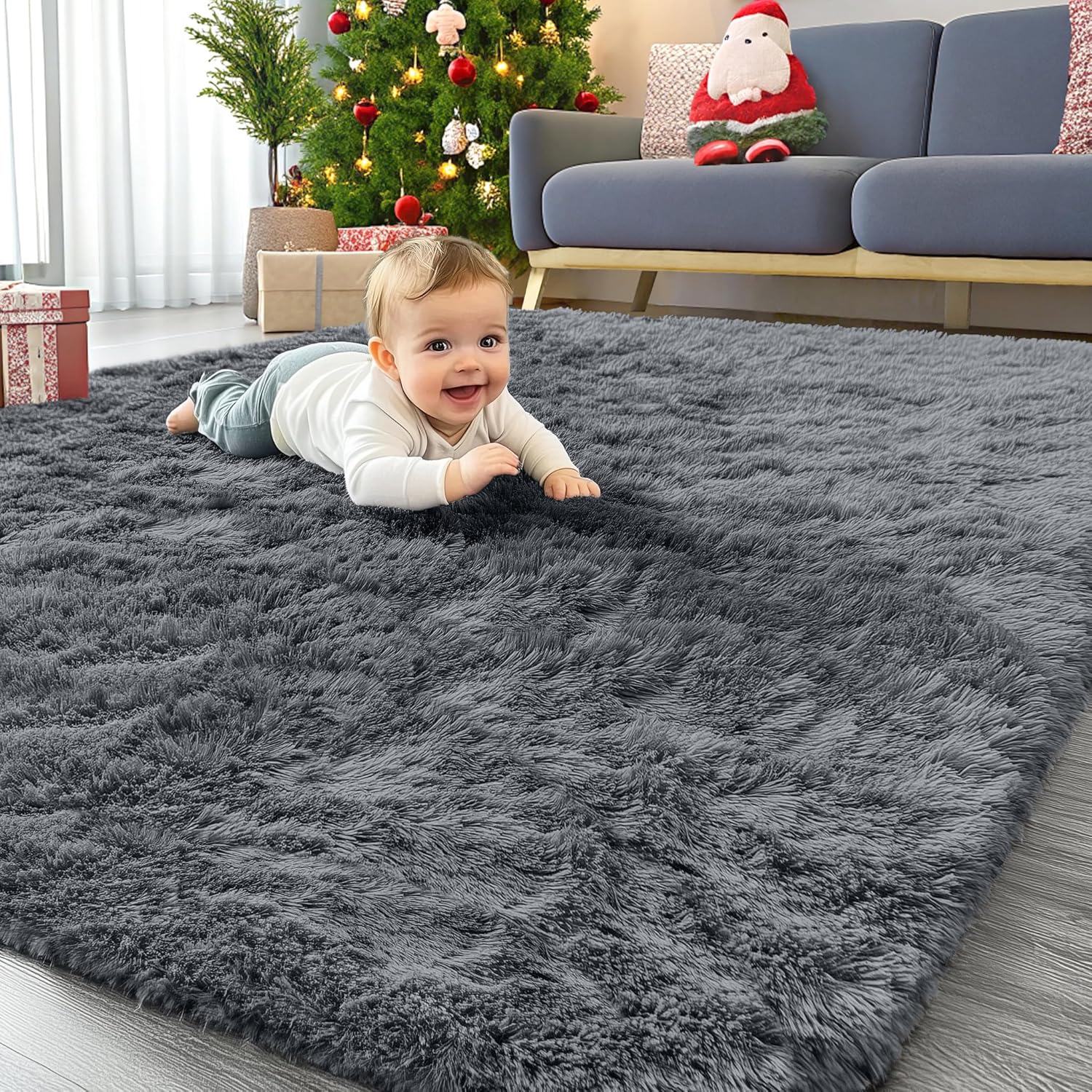 OLANLY Area Rugs - Soft Fluffy Shaggy Indoor Carpet for Living Room & Bedroom | Machine Washable, Grey