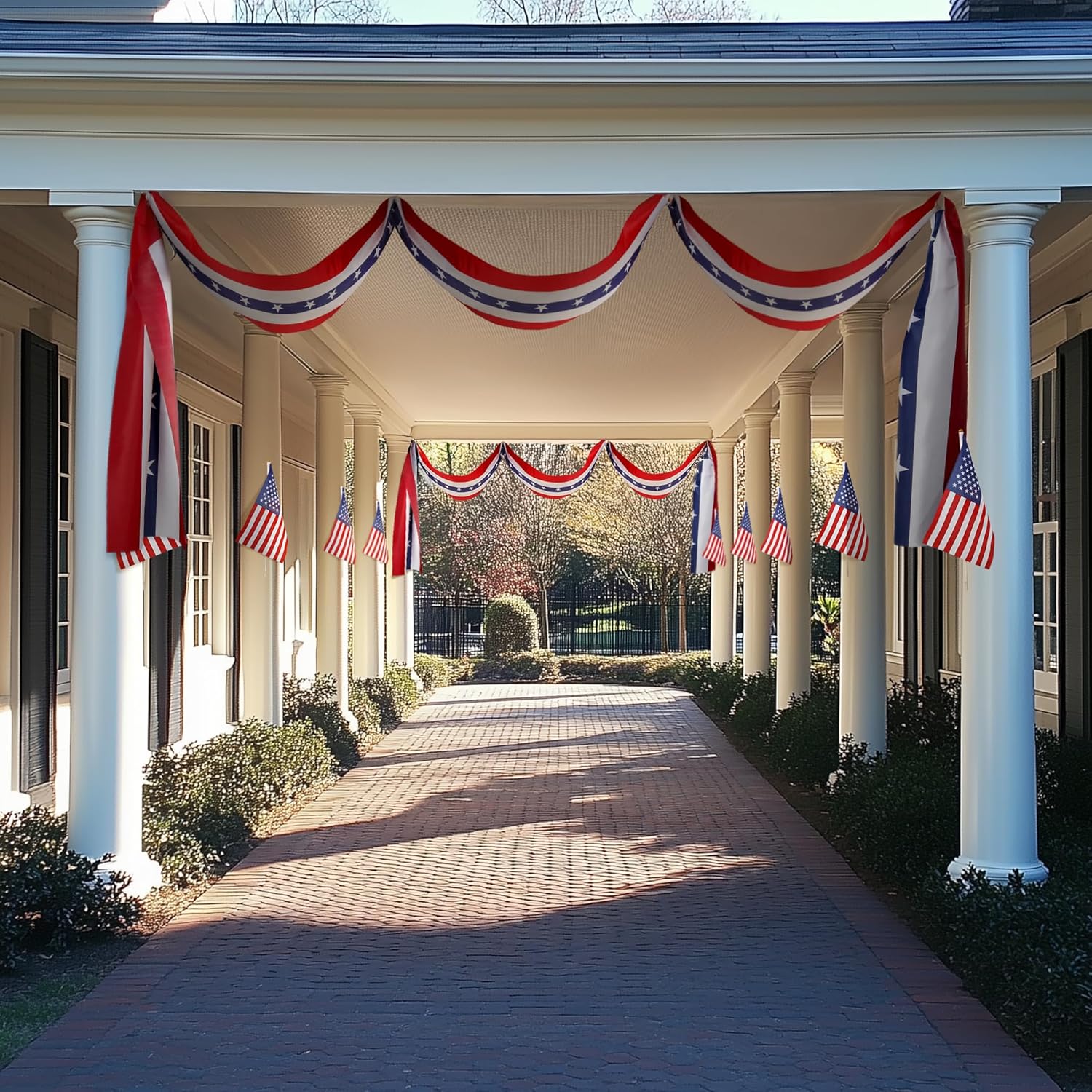 MCJC Patriotic Door Decorations Set - American Flag Bunting & Triangle Garland for 4th of July Display