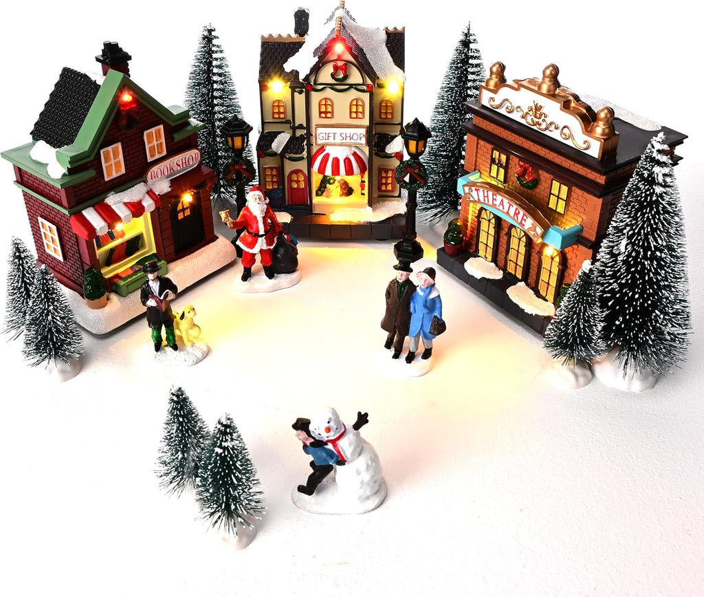 Valery Madelyn Pre-Lit Christmas Village Set - Battery Operated Holiday Figurine Collection (17 PCS)
