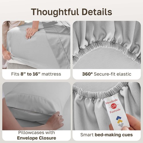 California Design Den King Size Sheet Set - Soft 400 Thread Count 100% Cotton, Deep Pocket | Light Grey, 6-Pc with 4 Pillowcases