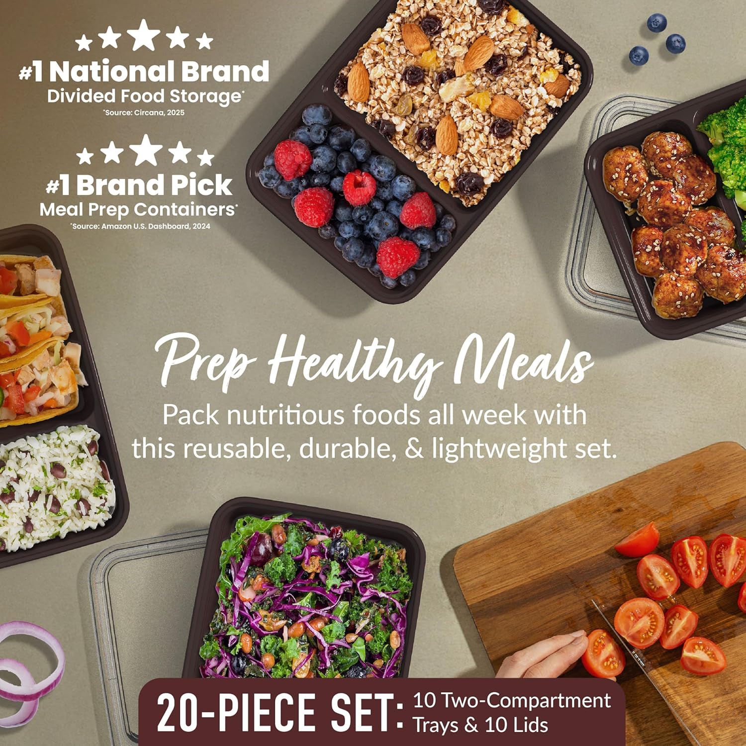 Bentgo Prep - 20-Piece Reusable Meal Prep Containers | Durable, BPA-Free, Microwave & Dishwasher Safe (Burgundy)