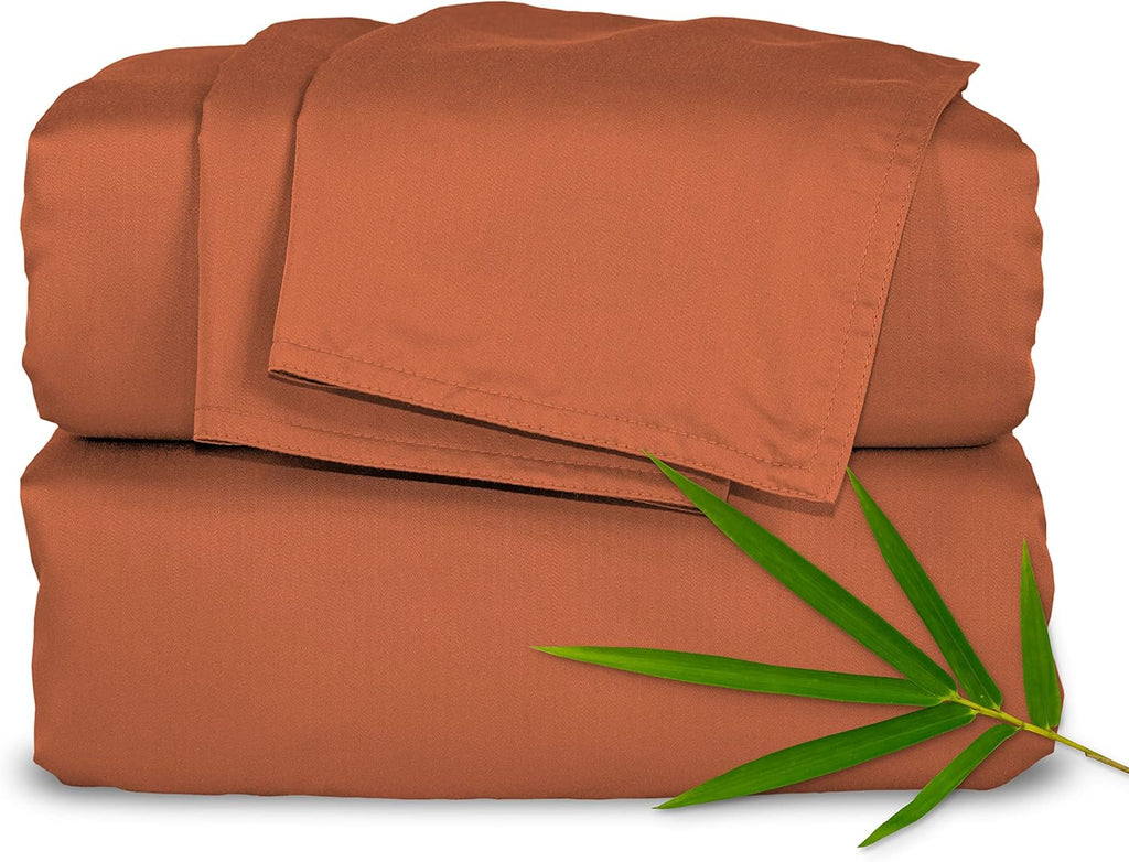Pure Bamboo Twin Sheets - Luxuriously Soft & Cooling 100% Organic Viscose Bed Sheet Set | Terracotta