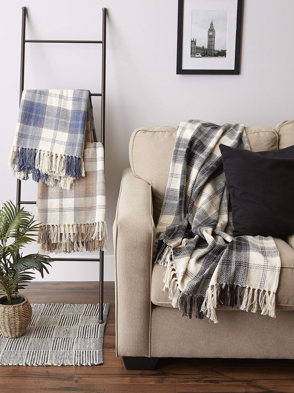 DII Farmhouse Woven Throw, 50x60 with 3" Fringe, Stone