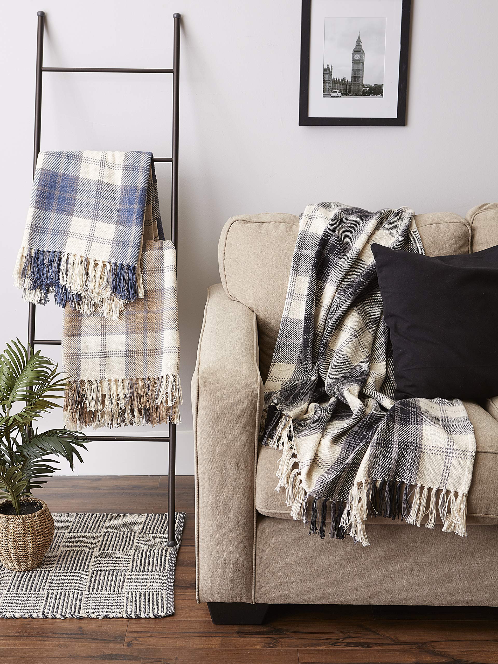 DII Farmhouse Woven Throw, 50x60 with 3" Fringe, Stone