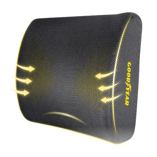 Goodyear Ergonomic Lumbar Support Pillow for Office Chair, Gaming Chair, or Car, Memory Foam Cushion with Ventilated Mesh and Adjustable Strap for Long Lasting Comfort