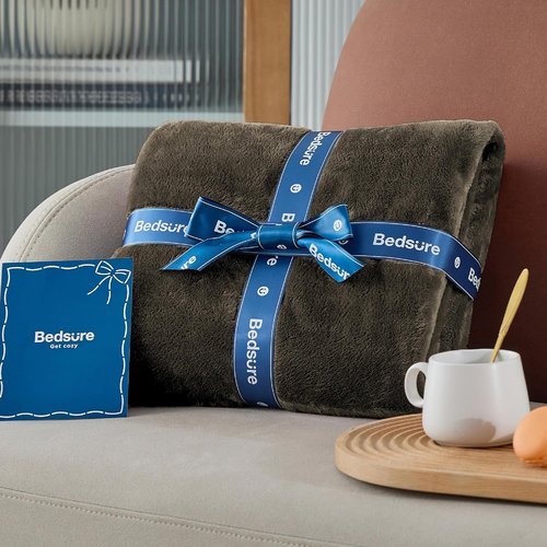 Bedsure GentleSoft Fleece Throw Blanket - XL 300GSM Plush Cozy Blanket in Brown, 50x70 Inches for Bed & Travel