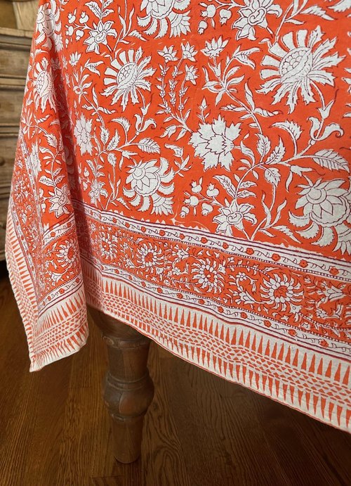 Seasons Made Simple Orange Cotton Floral Tablecloth, 72 x 120 inches, Decorative Tablecloth, Fall, Thanksgiving, Orange Tablescape, Autumn Pattern