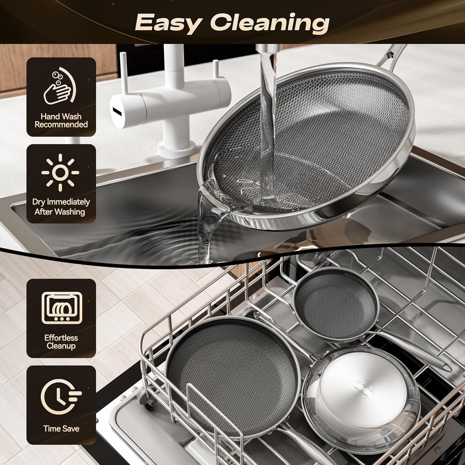 Skiennix Hybrid Nonstick 12-Inch Frying Pan - Stay-Cool Handle, Dishwasher-Safe & Oven-Safe Up to 600°F