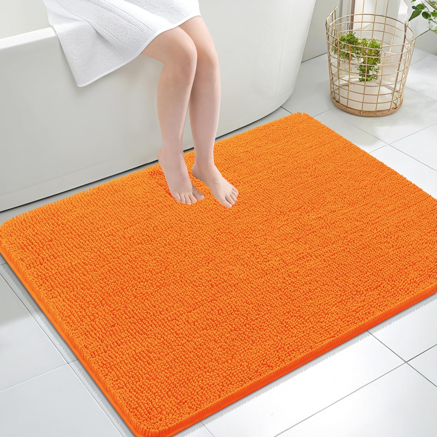 OLANLY Large Bath Rugs - Extra Soft Chenille, Quick Dry & Machine Washable | 44x32, Orange