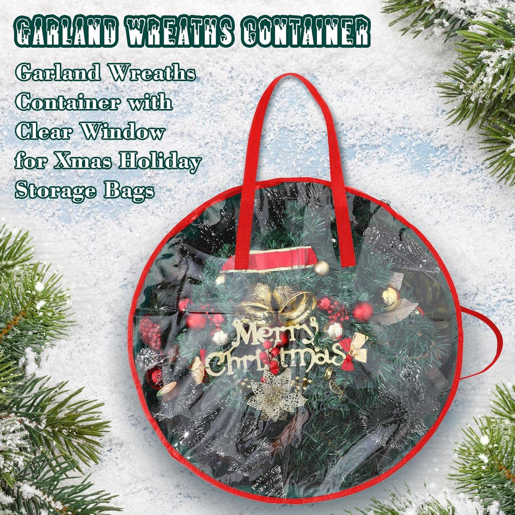 Shappy Christmas Wreath Storage Bag - Clear Window Plaid Container with Handles | 30 x 7 Inch, Green