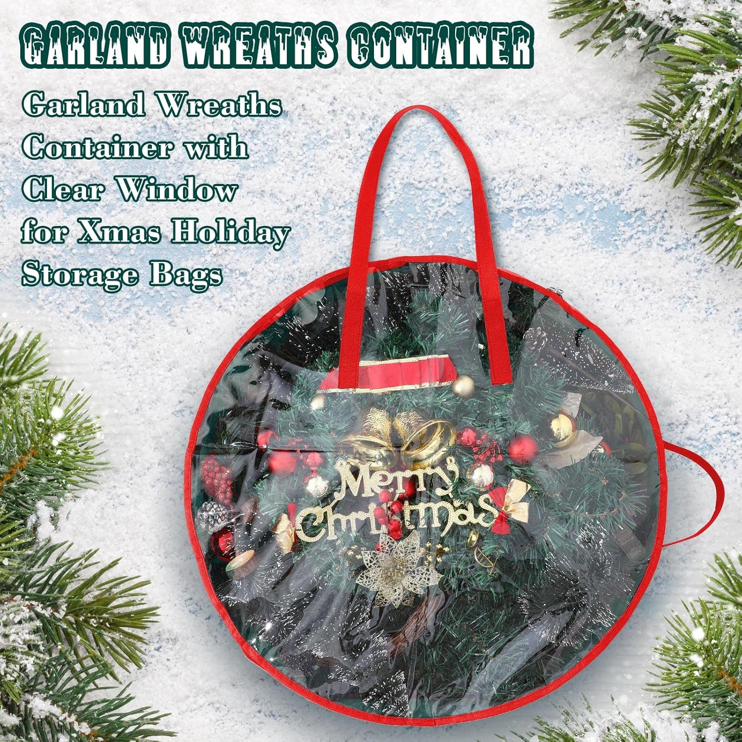 Shappy Christmas Wreath Storage Bag - Clear Window Plaid Container with Handles | 30 x 7 Inch, Green