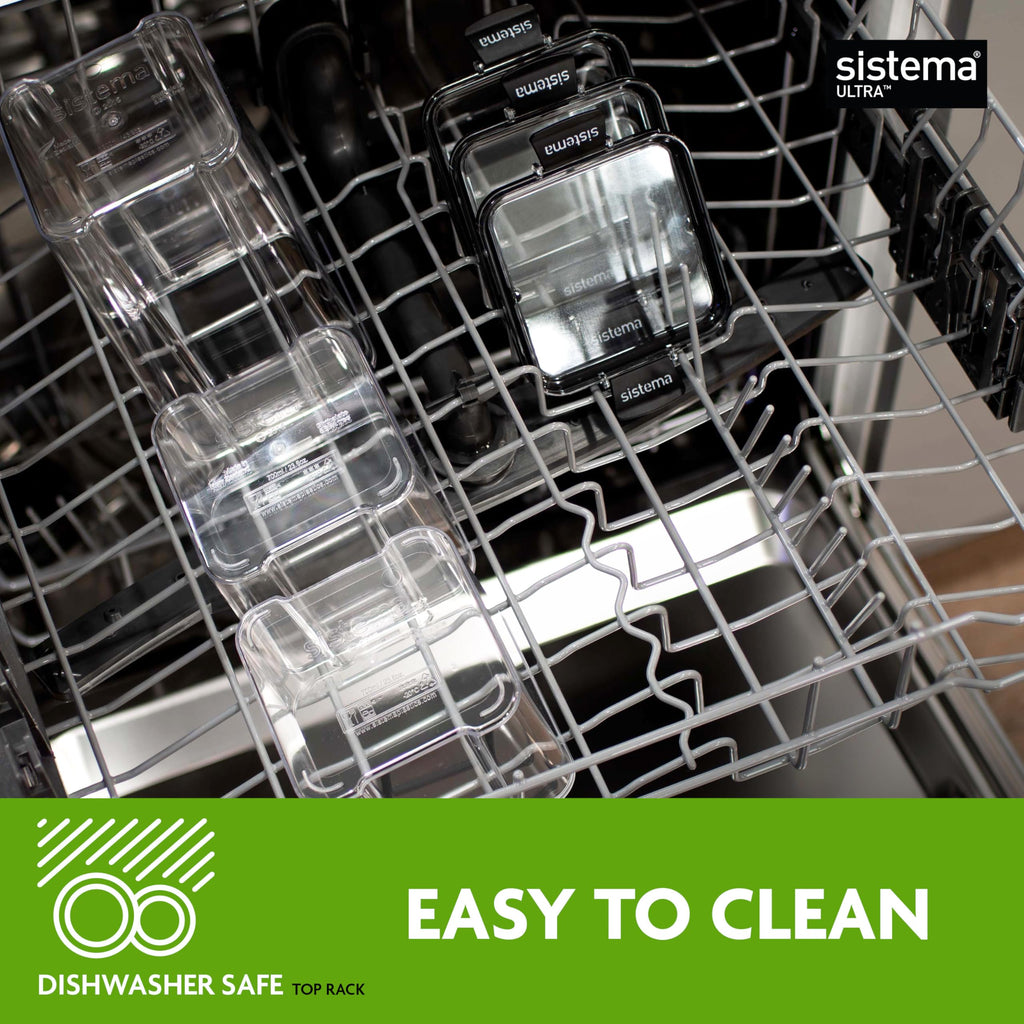 Sistema Tritan Ultra Airtight Pantry & Kitchen Storage Containers, 5-Pack, Clear Stackable Square Food Storage, BPA-Free, Dishwasher & Freezer-Safe (Microwave-Safe Without Lid)