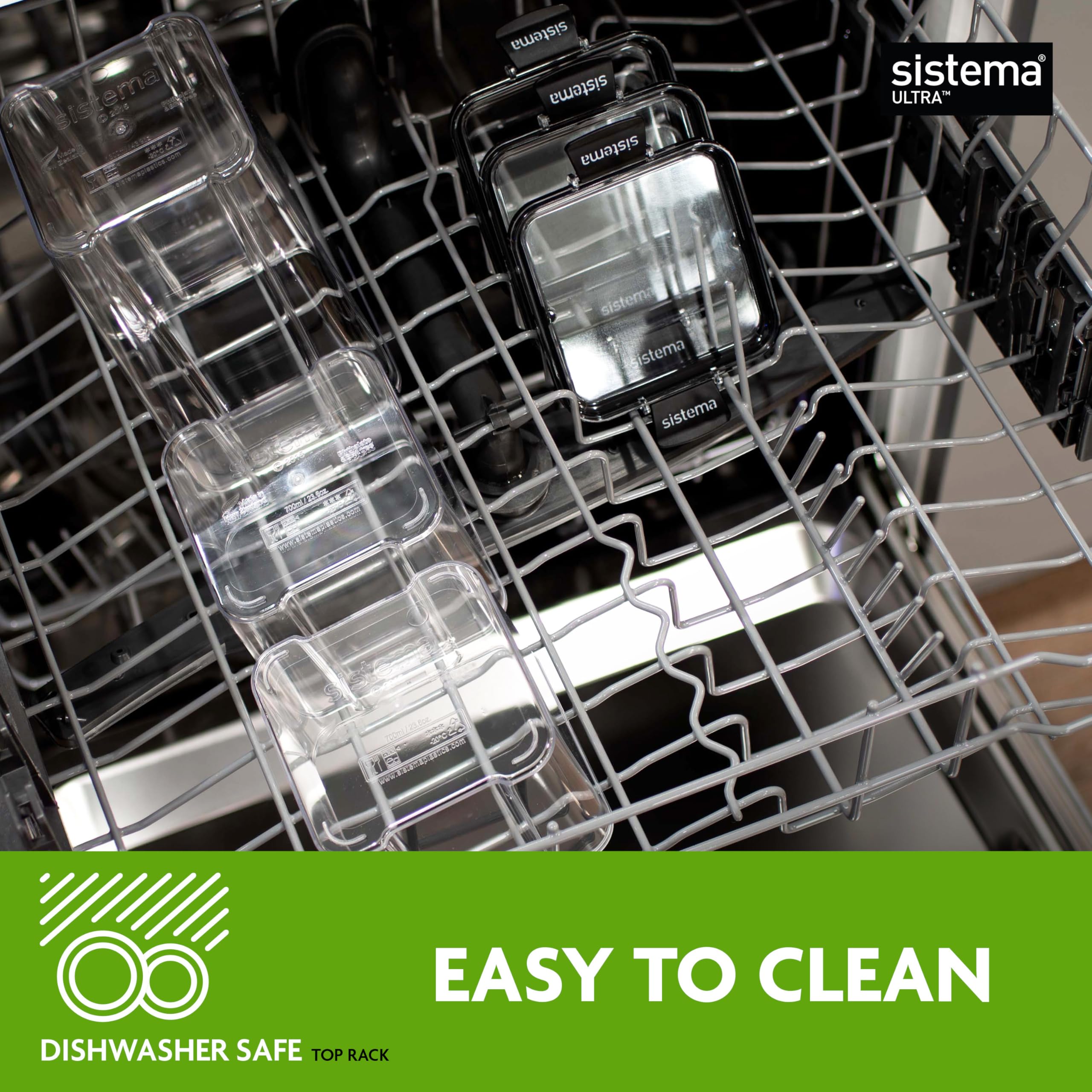Sistema Tritan Ultra Airtight Pantry & Kitchen Storage Containers, 5-Pack, Clear Stackable Square Food Storage, BPA-Free, Dishwasher & Freezer-Safe (Microwave-Safe Without Lid)