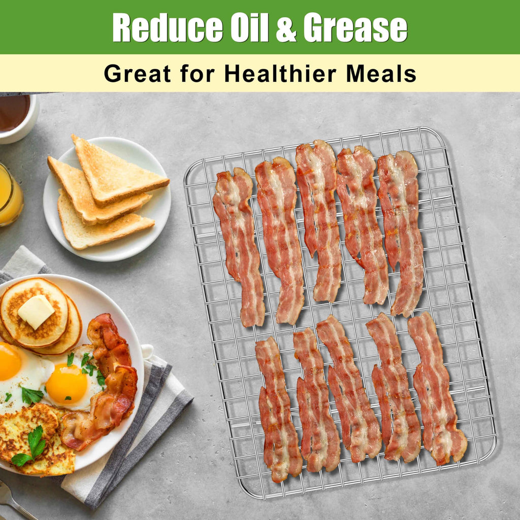 Homikit 2 Pack Cooling Rack Set, 12" x 9" Stainless Steel Baking Rack for Bacon Bread Pizza, Metal Wire Oven Racks for Cooking Roasting Fit Quarter Sheet Pan, Rust Free & Dishwasher Safe
