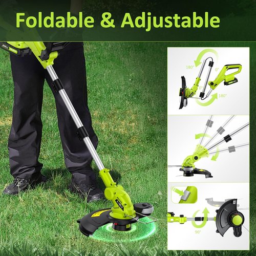 JAGROM Cordless Electric String Trimmer - 20V 12-Inch Lawn Mower & Edger with 2 Batteries & Charger