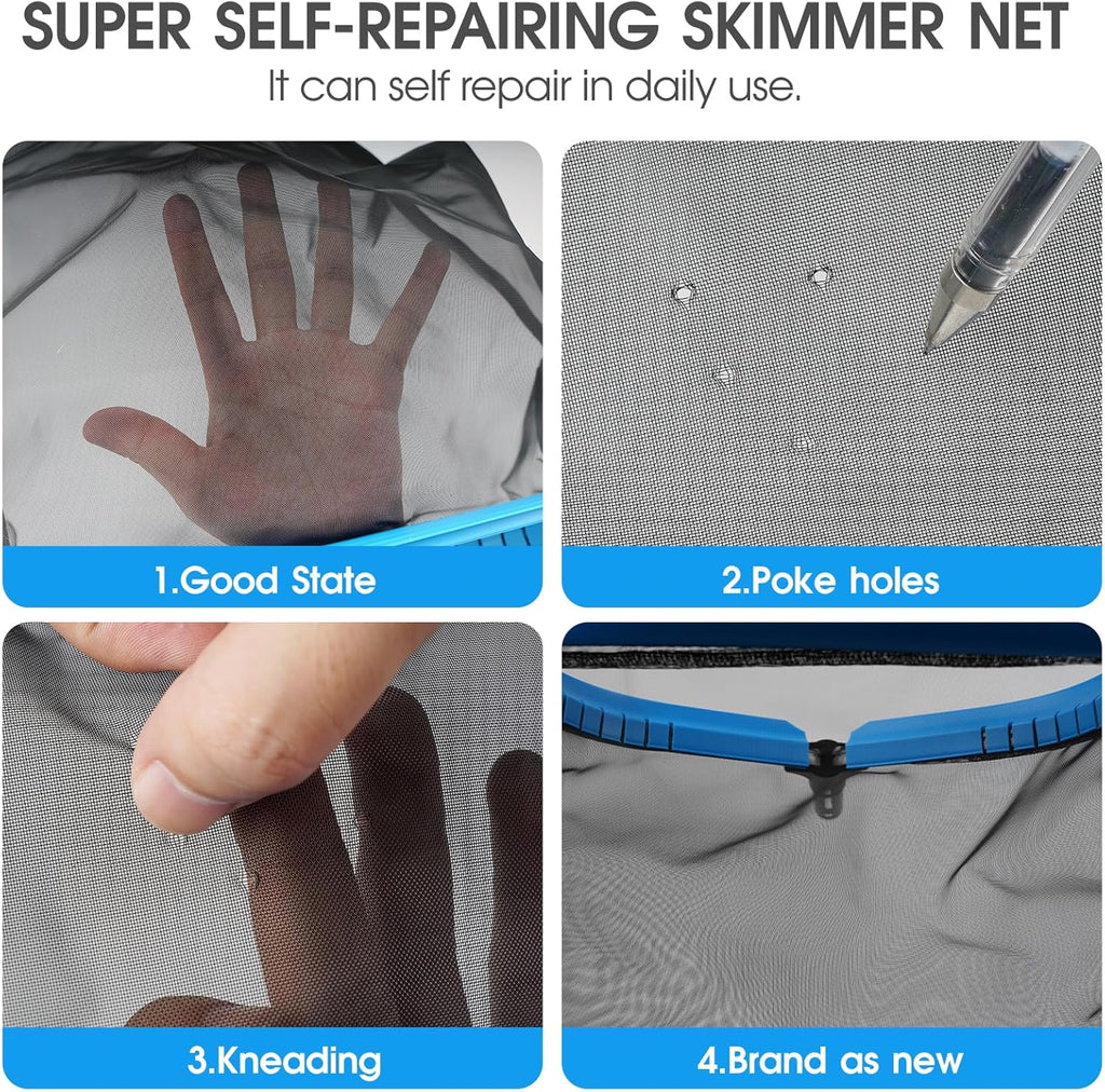 TidyMister 20'' Self-Repair Pool Skimmer Net - Heavy Duty Nylon Mesh & Aluminum Frame for Efficient Cleaning