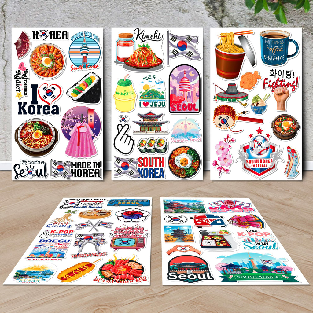 MONIZY Korea Travel Stickers 50 Pieces Vinyl Waterproof Decal for Laptop Water Bottle Phone Car Window Bike Motorcycle Stakeboard Scrapbook Korean Sticker Gifts