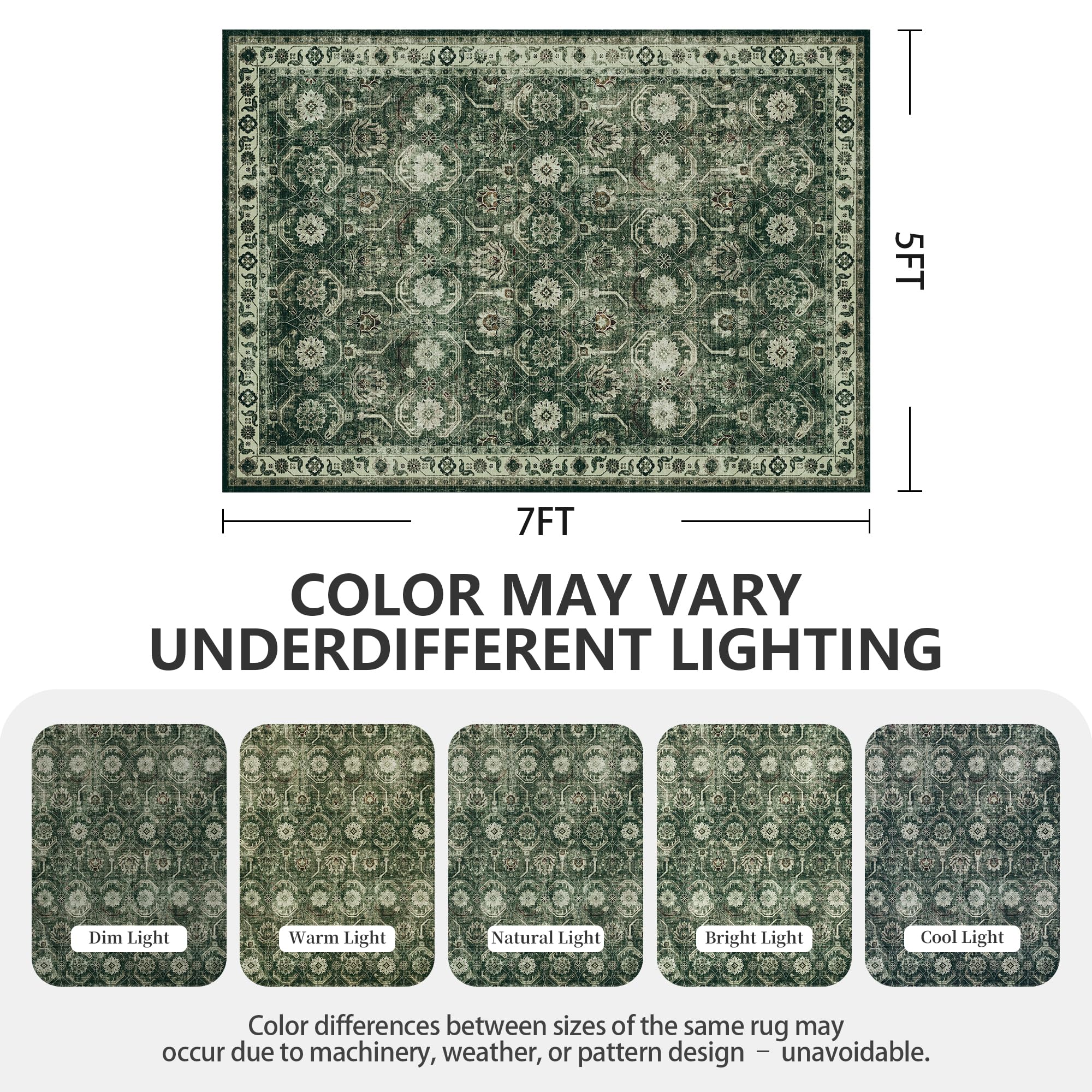 Woodbruy 5x7 Area Rugs, Soft Non Slip Low Pile Washable Rug, Boho Modern Rug for Living Room, Bedroom, Dining Room, Sage Green