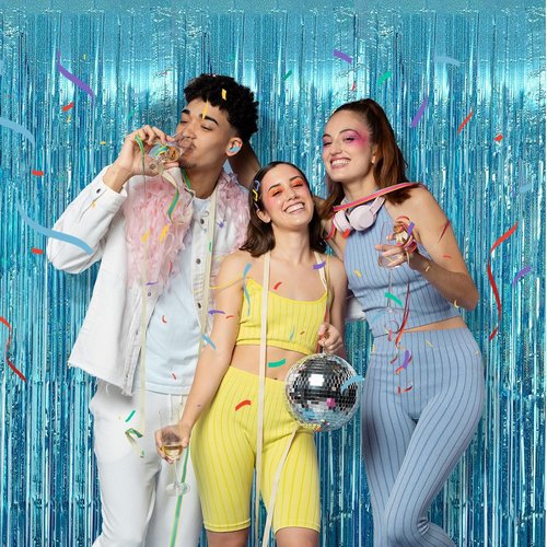 Blue Streamers | 2 Pack Tinsel Foil Fringe Curtains for Birthday & Ocean Party Decorations