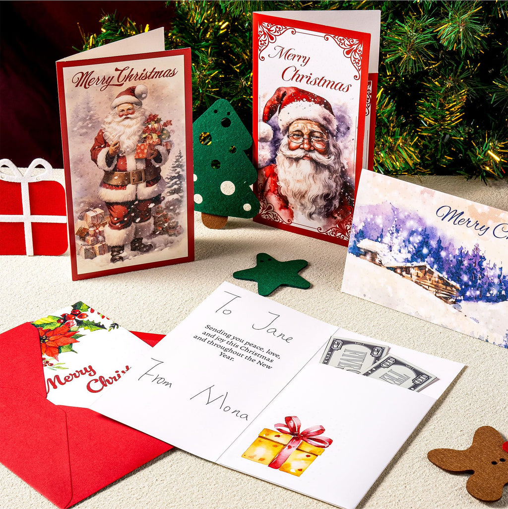 JOYIN 30 PCS Christmas Classic Money Cards with Envelopes, Xmas Money Cards for Gift Holder, Cash Holder Bulk Assorted for Holiday Season, Party Supplies, Snow Holiday