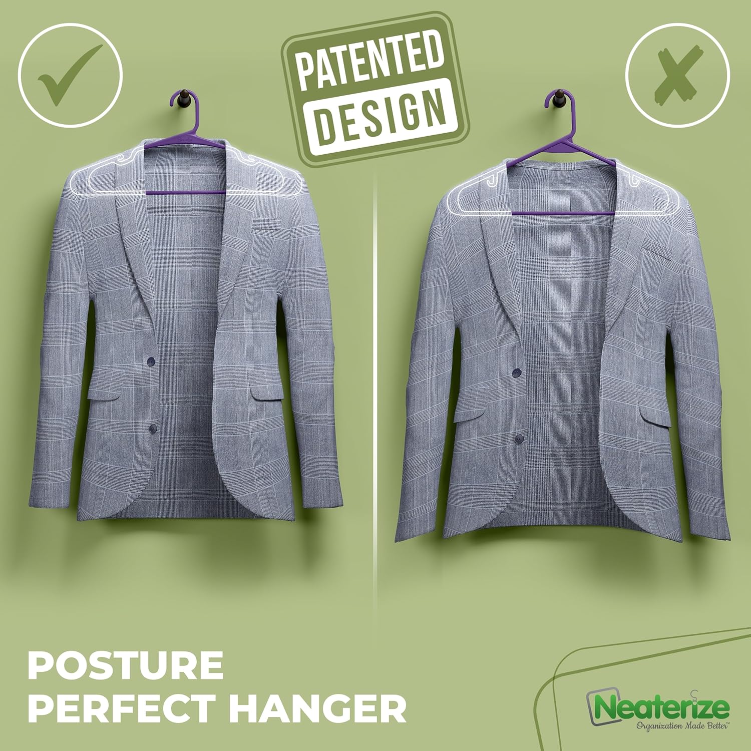 Neaterize Plastic Clothes Hangers - 50 Pack Space-Saving Adult Coat Hangers | Purple Color