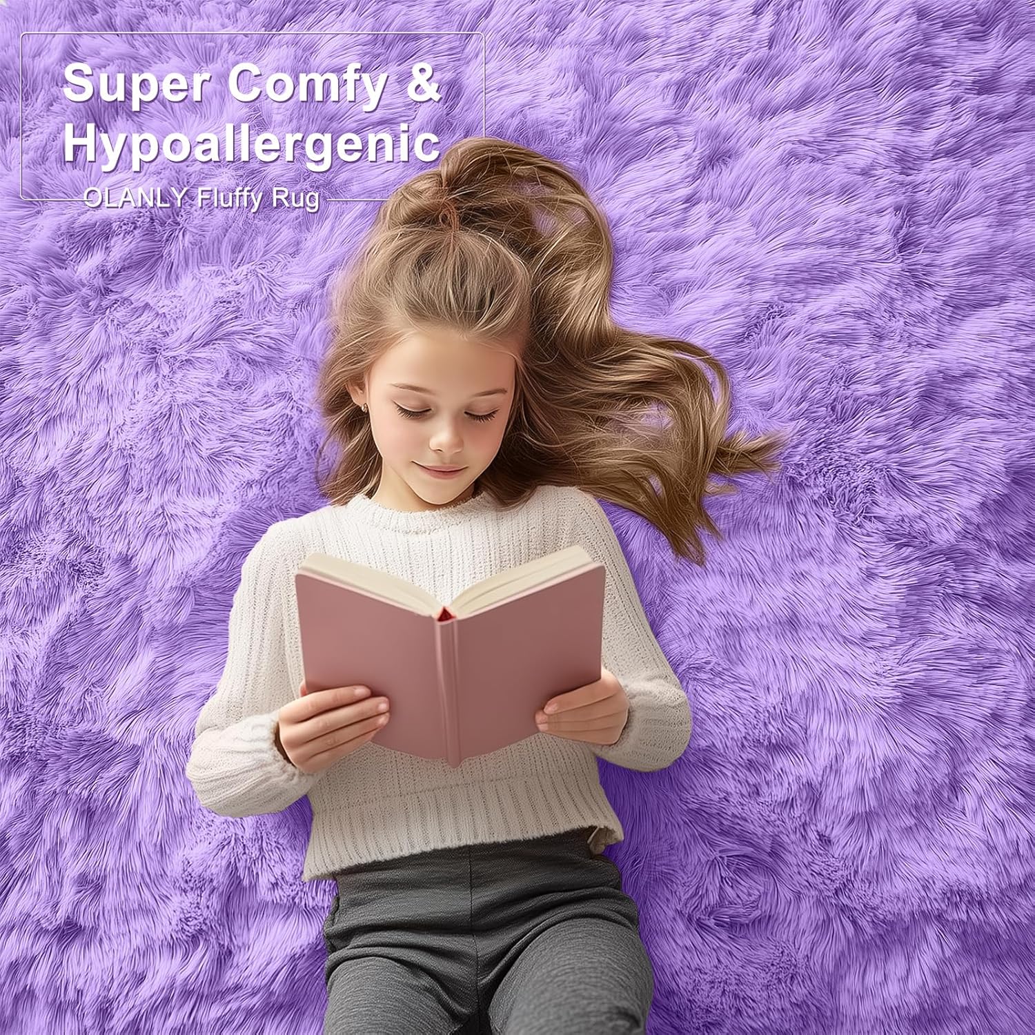 OLANLY Runner Rugs - Soft, Machine Washable Shaggy Design for Hallway & Bedroom | Purple 2x6 ft