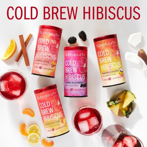 The Republic of Tea – Cold Brew Hibiscus Aronia Blackberry Iced Tea, Large Herbal Iced Tea Pouches, Steeps Six One-Quart Pitchers