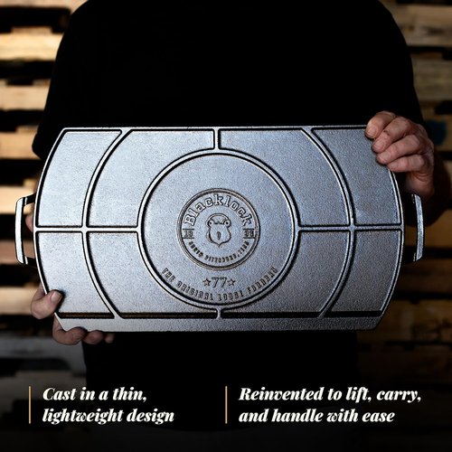 Lodge Blacklock Cast Iron Double Burner Griddle - Triple Seasoned for Indoor & Outdoor Cooking | 10" x 20" Size