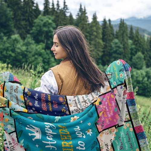 Fouca Birthday Gifts for Women Girl, Gifts for Women Birthday Unique, Mom/Sister/Grandma/Wife Flower Birthday Decorations Throw Blanket 60"X50"