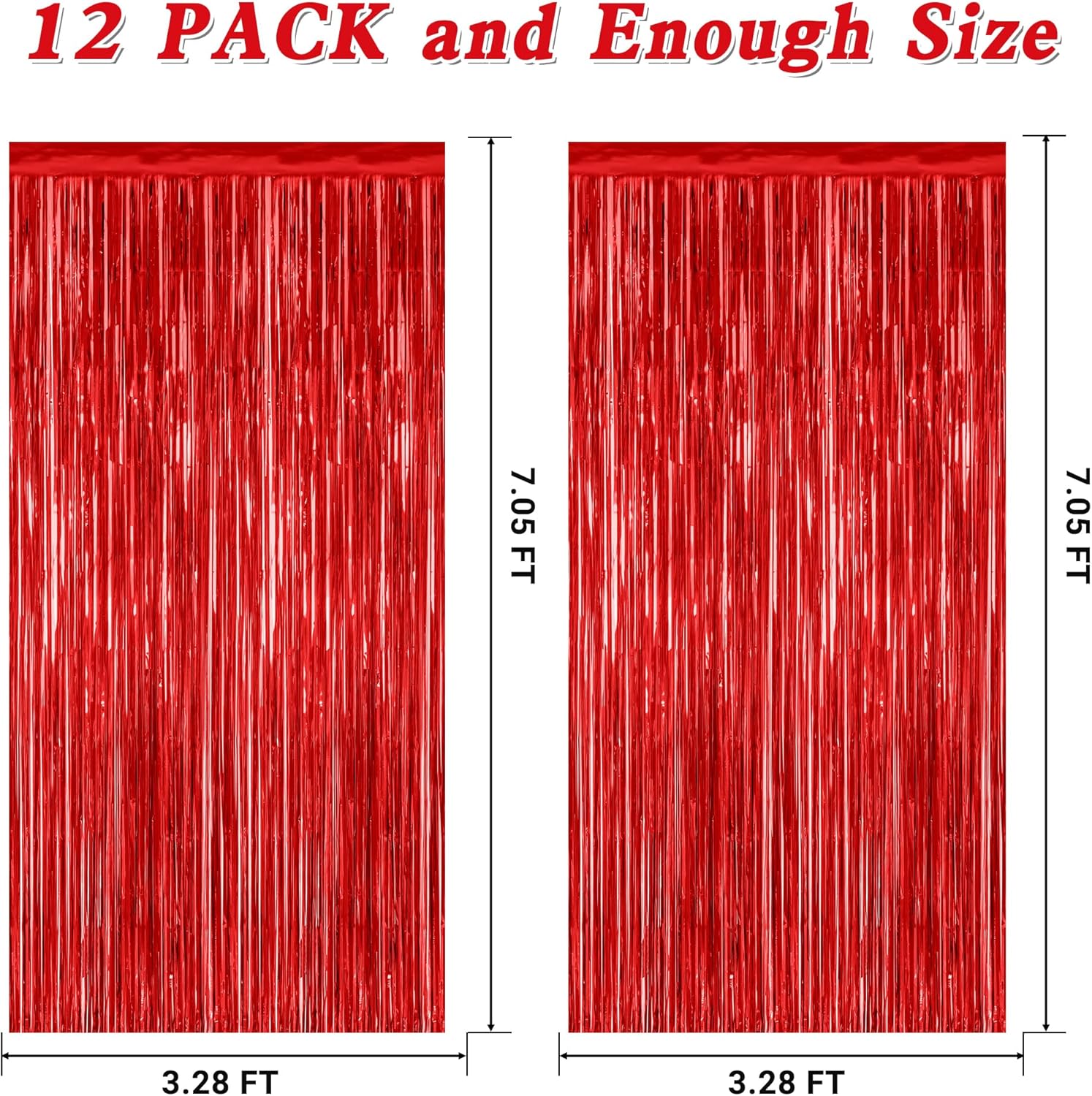 Regine Switzerland Red Curtains - 12 Pack Metallic Fringe Tinsel Backdrop | 3.28 FT x 7.05 FT Party Decor