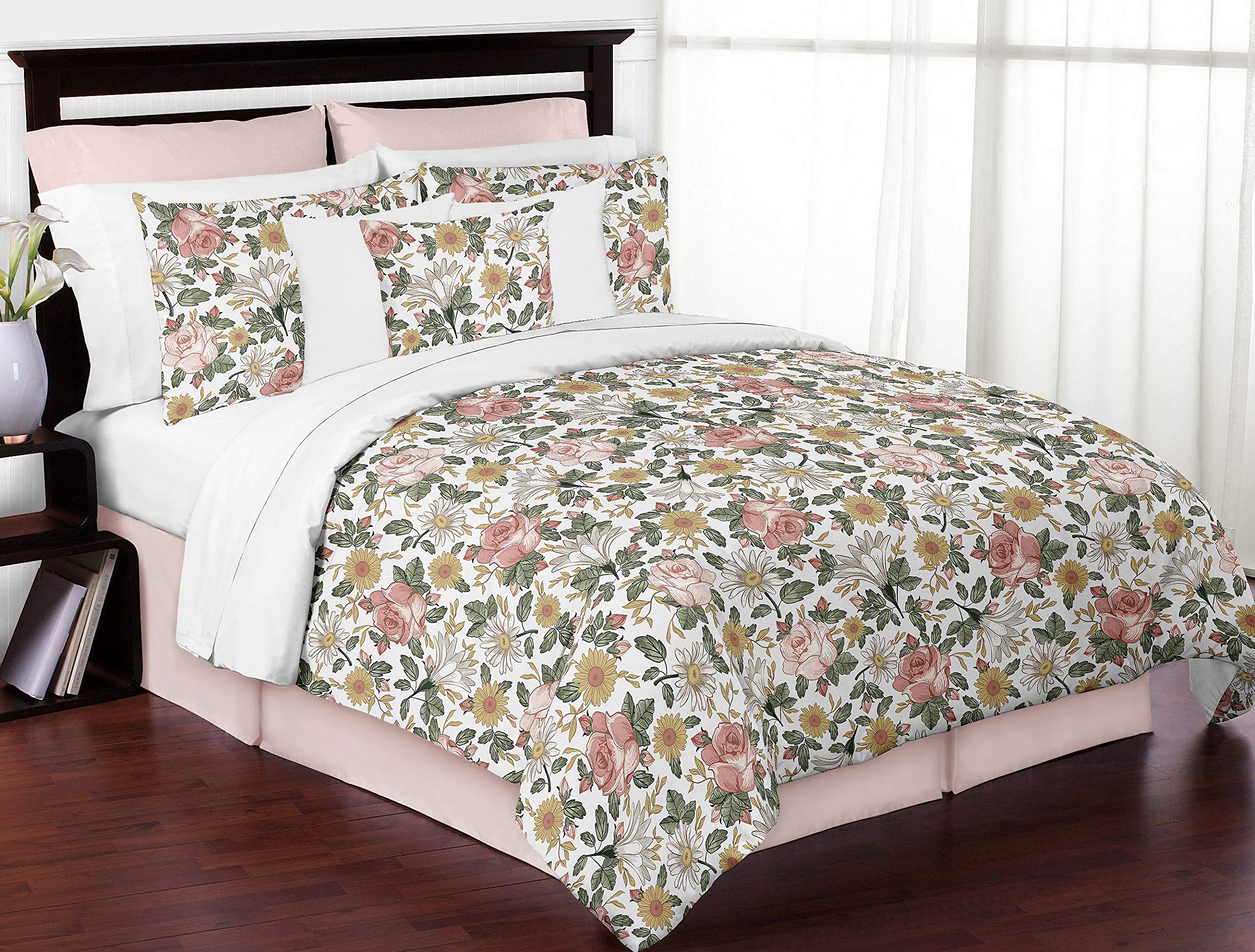 Sweet Jojo Designs Vintage Floral Boho Girl Decorative Throw Pillow Covers Couch Bed Square Home Decor Accent Set of 2 18x18 Pillows NOT Included Blush Pink Yellow Green Bohemian Shabby Chic Farmhouse
