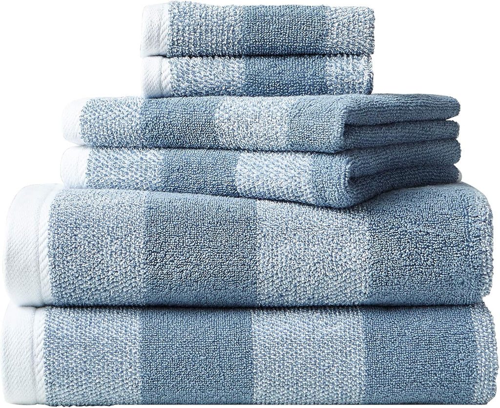 Nautica Bath Towel Set - Plush Cotton, Absorbent & Quick-Dry | Striped Americana Decor, Set of 6 in Oak Lake Blue