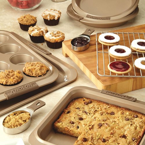 Anolon Advanced Nonstick Bakeware Set - 5 Piece Baking Pans with Comfortable Grips, Brown