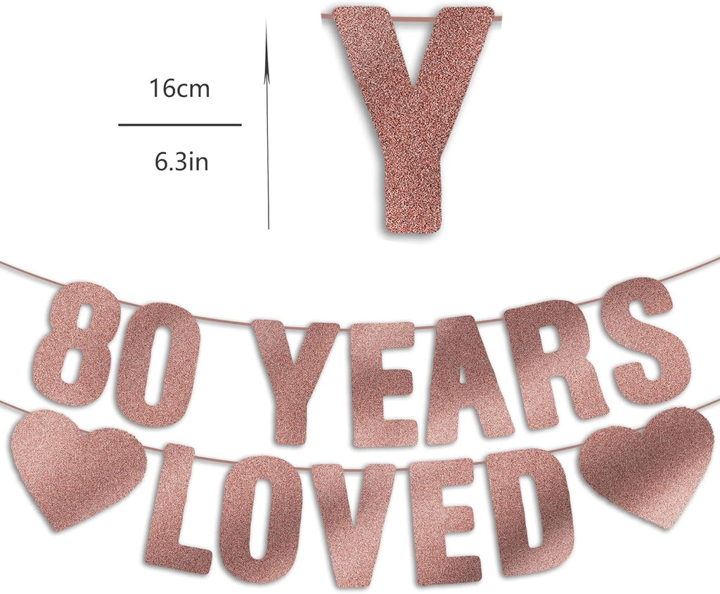 Regine Switzerland 80th Birthday Banner - Rose Gold Glitter Decor for Women | Happy 80th Party Sign