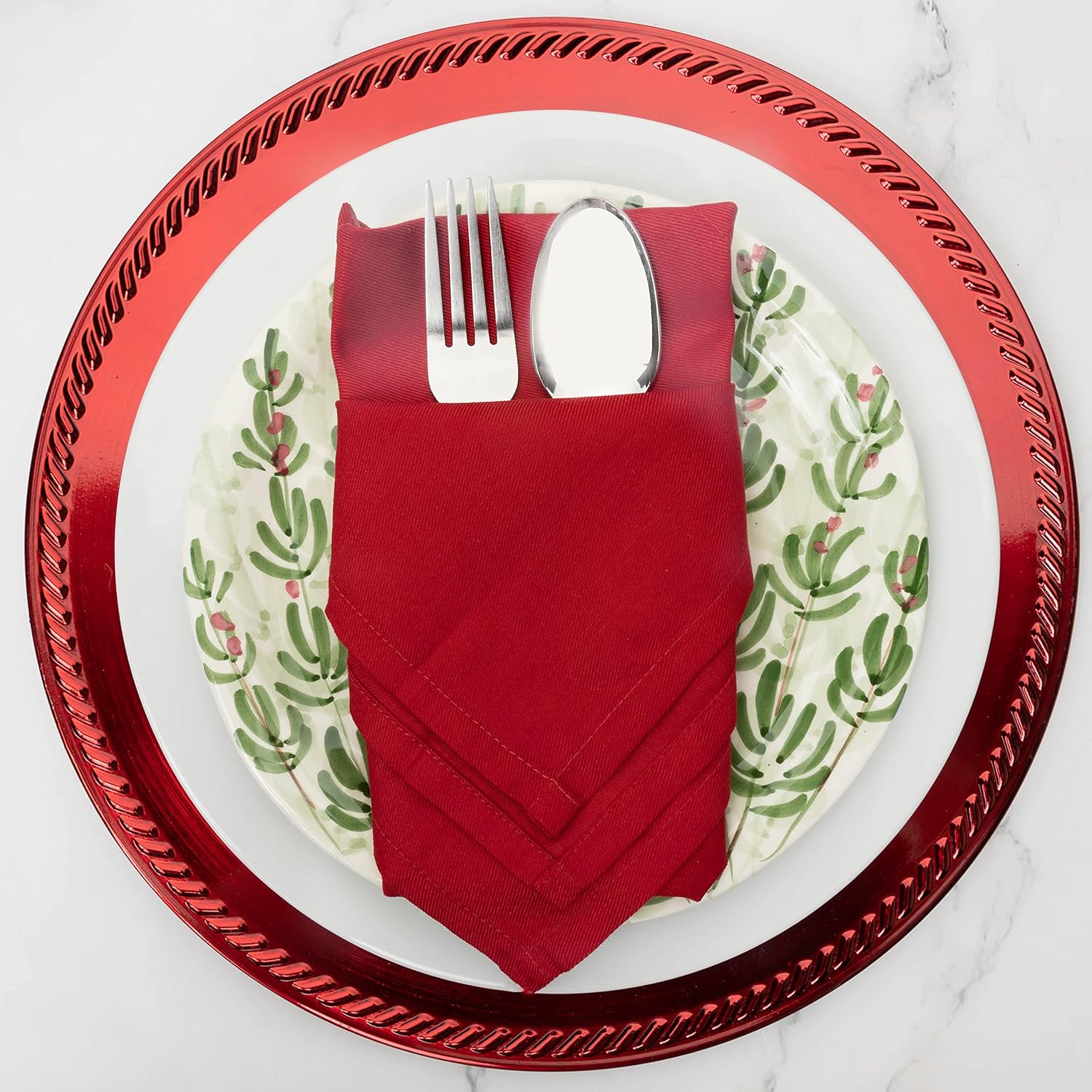 PERLLI Christmas Red Cloth Dinner Napkins - Soft Cotton Blend, 12 Pack, 18x18 Inches, Washable & Reusable