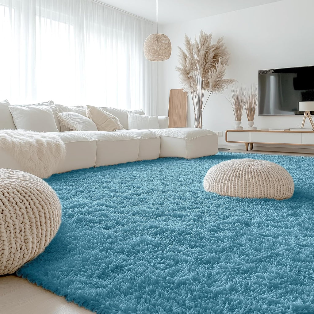OLANLY Large Area Rug - Soft Fluffy Shaggy Indoor Carpet for Living Room & Bedroom | Slate Blue 9x12