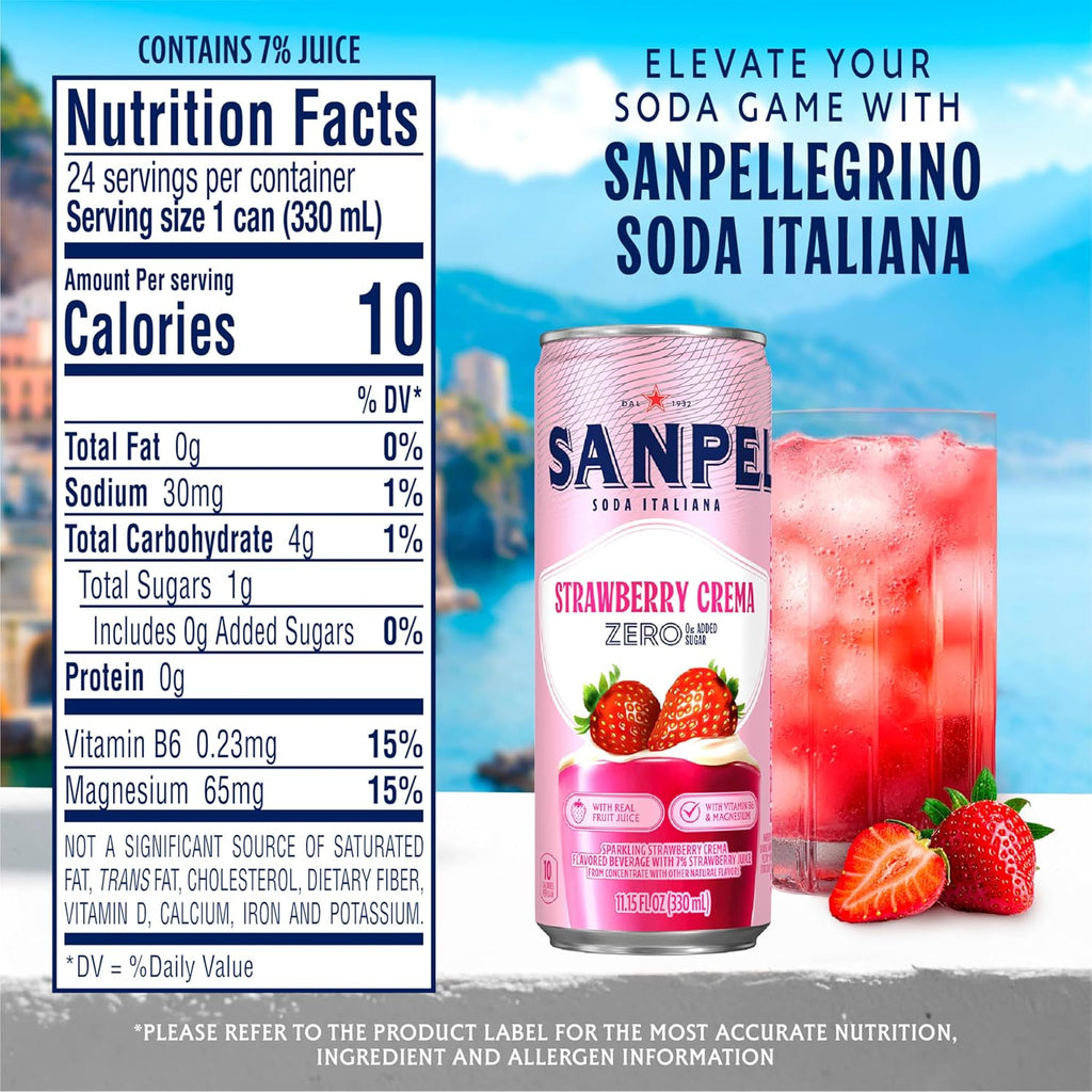 Sanpellegrino Strawberry Crema Italian Soda - 0g Added Sugar, Real Fruit Juice | 24-Pack