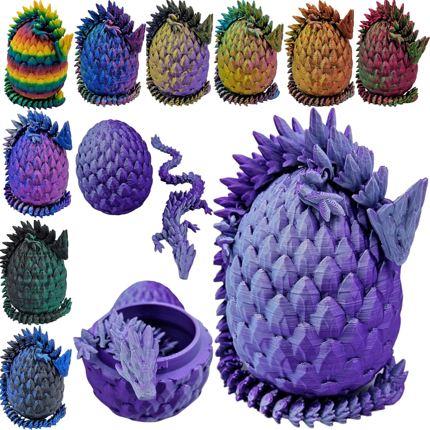 Skiennix 3D Printed Dragon Egg Fidget Figurine - Vibrant Color for ADHD & Anxiety Relief | Articulated Joints (Purple Mint Silk)