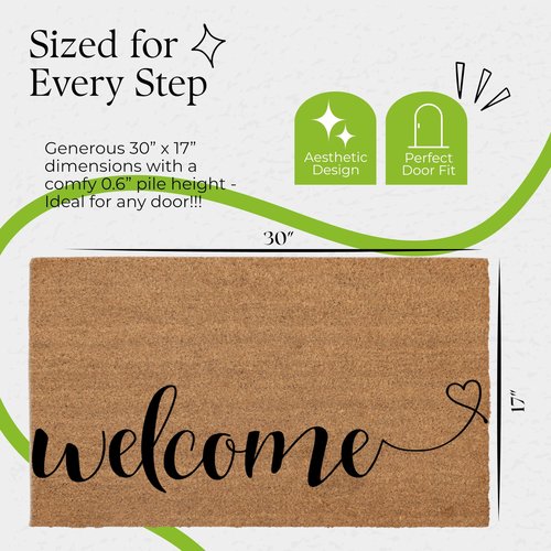 COCONIQ Coir Door Mats 17" X 30", Non-Slip Sturdy, PVC Backed Heavy Duty, Easy to Clean, Ideal for Door Entrance, Patio, Porch, Backyard, Garages, Welcome with Love