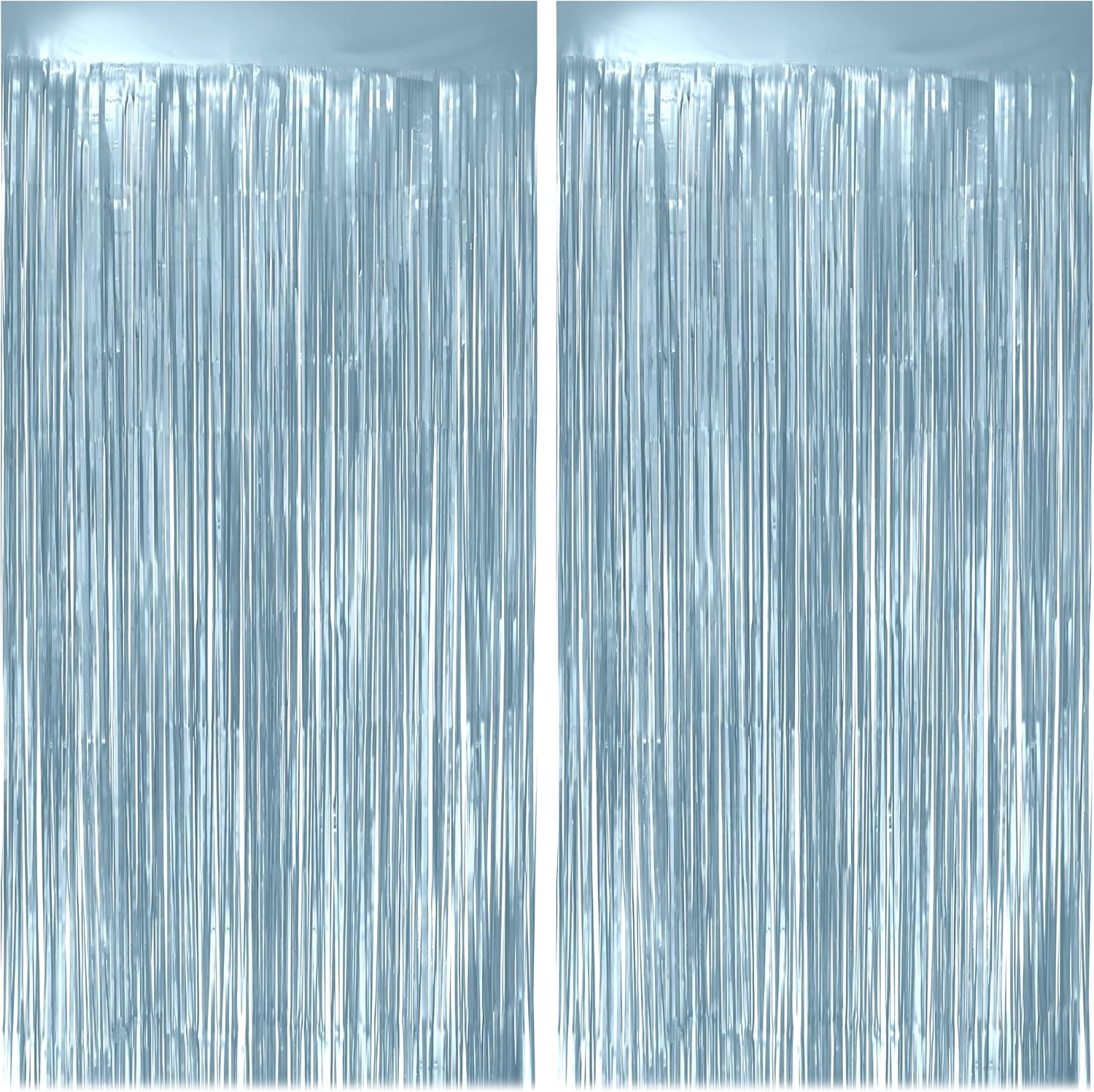 Skiennix 2 Pack Metallic Light Blue Fringe Backdrop - 3.2x8.2ft Shining Foil Tinsel Curtains for Parties & Events