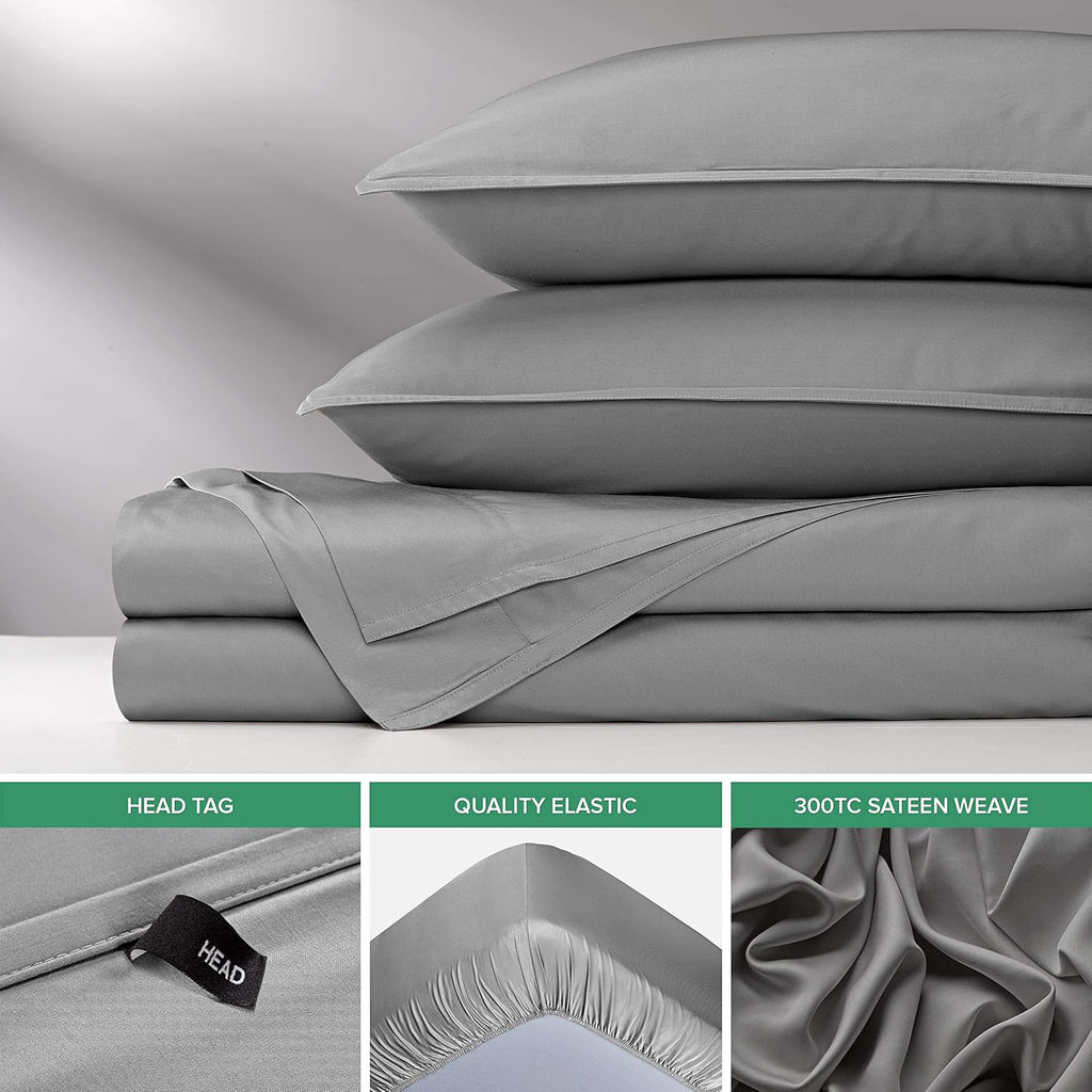 Pure Bamboo Short Queen Sheets - 100% Organic Viscose, Soft & Cooling Bed Set (60"x75") | Stone Grey, 2-Year Quality Promise